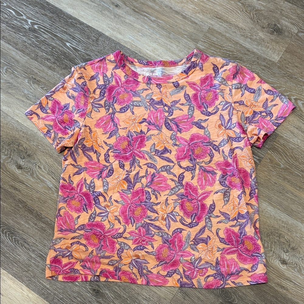 Old Navy Floral Short Sleeve Tee - Pink & Orange